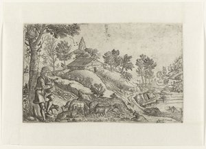 Landschaft mit Dudelsack spielendem Hirten