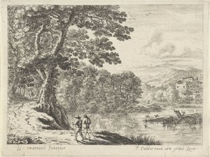 Landschaft mit einem Hausierer und Spaziergängern von Anonymous