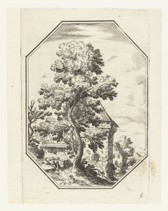 Landschaft mit großem Baum in achteckigem Rahmen (Oktogonale Landschaften) von Anonymous