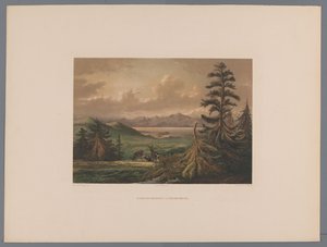 Landschaft mit der Bucht von Shimabara und dem Vulkan Unzen