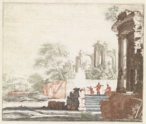 Landschaft mit zwei römischen Ruinen