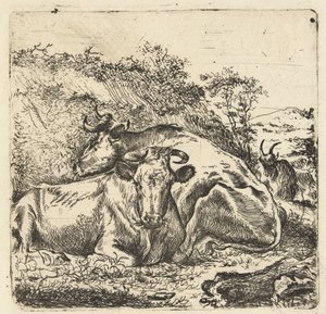 Landschaft mit zwei ruhenden Kühen von Anonymous