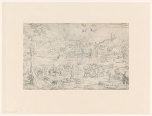Landschaft mit Falkenjagd auf Reiher von Anonymous