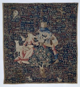 Millefleurs met herder en herderin (fragment) von Anonymous