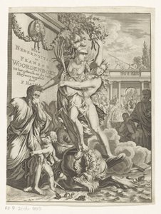 Minerva zertritt feuerspeiendes Seemonster von Anonymous