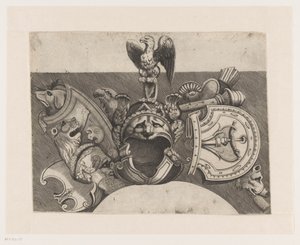 Ornament mit Helm, Schild, Adler und Löwe von Anonymous