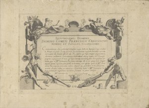 Ornamentale Kartusche mit Widmung an den Maler Francesco Crescenzi