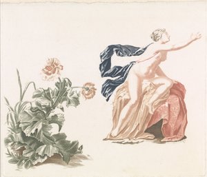 Mohn und nackte Frauenfigur von Anonymous