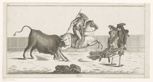 Picador sticht seine Lanze in einen Stier Coleccion de las principales suertes de una corrida de toros (Serientitel auf Objekt) Sammlung der wichtigsten Manöver beim Stierkampf (Serientitel) von Anonymous