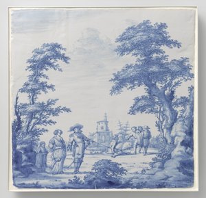 Teller bemalt mit Landschaft und Figuren von Anonymous