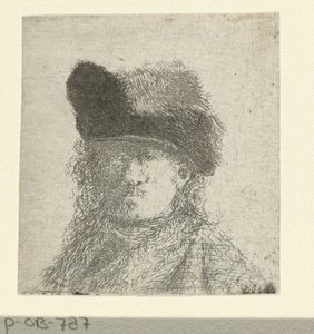 Porträt von Rembrandt mit Pelzmütze