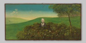 Porträt eines unbekannten Mannes in einer gemalten Landschaft von Anonymous