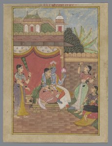 Radha und Krishna in einem Palast (Ragamala)