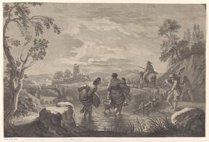 Flusslandschaft mit überquerenden Figuren von Anonymous