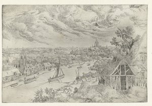 Flusslandschaft mit Treckschute und Netzfischern von Anonymous
