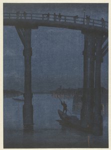 Ruderboot unter Brücke