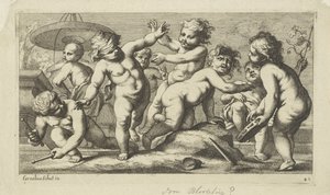 Spielende Putti bei einem Brunnen von Anonymous