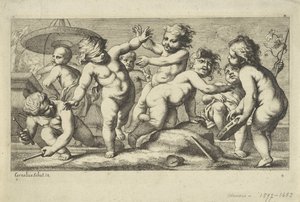Spielende Putti bei einem Brunnen von Anonymous