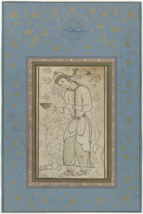 Stehende Figur mit Blumen in der einen und einer Schale in der anderen Hand von Anonymous