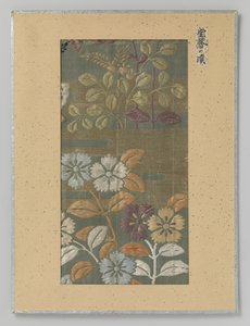 Textilfragment, Stickerei von Blumen und Wolken in Kirikane-Golddraht von Anonymous