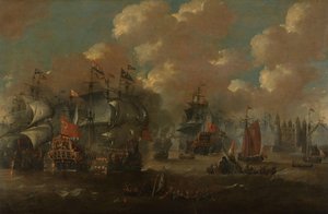 Die Schlacht im Sund mit der Eendracht im Kampf gegen zwei schwedische Kriegsschiffe, 1658 von Anonymous