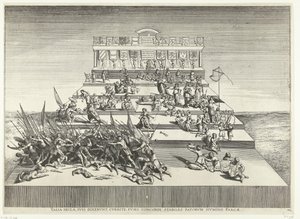 Theatervorstellung über Krieg und Frieden; Einzug von Ferdinand in Gent im Jahr 1635