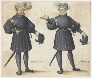 Zwei Hofdiener in schwarzer Kleidung