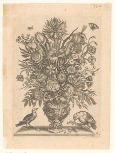 Vase mit Blumen und zwei Vögeln von Anonymous