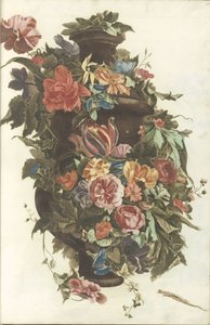 Vase umgeben von Blumengirlande von Anonymous