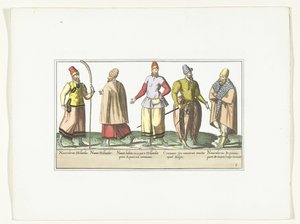 Vijf zeelieden gekleed volgens de mode in de Nederlanden en Bretagne, ca. 1580 von Anonymous