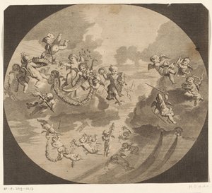 Fliegende Putti mit Blumengirlanden