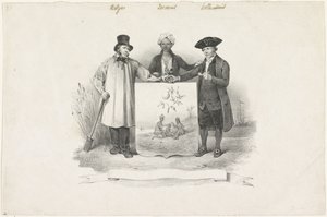 Wappenschild mit Belgier, Javaner und Holländer, 1826