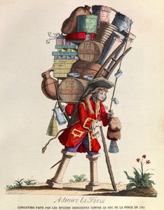 Karikatur der Apotheker von Paris gegen den Herzog von La Force im Jahr 1721 (Regierungszeit von König Ludwig XV.) von Anonymous Anonymous
