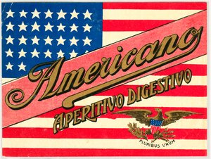Werbung für italienischen Kurzen Americano, mit amerikanischer Flagge von Anonymous Anonymous