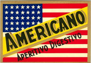 Werbung für italienischen Kurzen Americano, mit amerikanischer Flagge von Anonymous Anonymous
