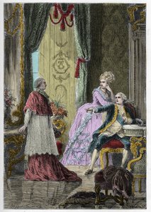 Affäre um die Halskette der Königin (1785-1786): Kardinal Louis René Édouard de Rohan (1734-1803) vor König Ludwig XVI. (1754-1793) und Königin Marie Antoinette (1755-1793)
