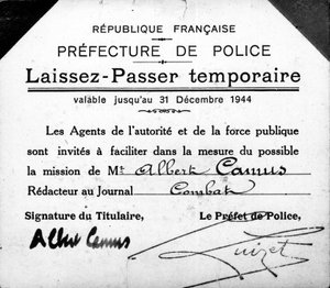 Albert Camus vorläufiger Pass, gültig bis 31. Dezember