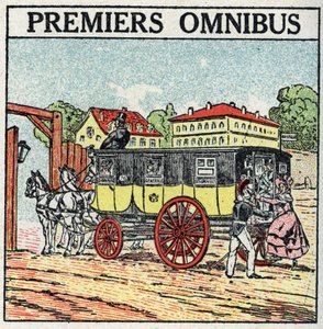 Tierische Traktion: Erster Omnibus, der in Frankreich unter Karl X. (1824-1830) erschien.