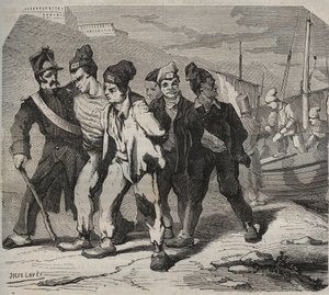 Belle-Ile-en-Mer im 19. Jahrhundert. Gravur in „Histoire des bagnes depuis leur création à nos jours“ (1877) von Pierre Zaccone (1817-1895). von Anonymous Anonymous