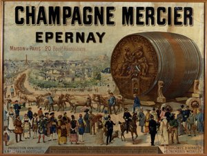 Großes Champagnerfass auf der Expo Universelle von 1889 - Werbeplakat für Mercier Champagner, späte 19. Jahrhundert