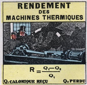 Kalorimetrie: Effizienz von Wärmemaschinen. Anonyme Illustration von 1925. Private Sammlung. von Anonymous Anonymous