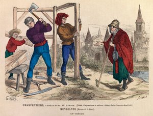 Zimmerleute und ein Bettler in Paris im 15. Jahrhundert