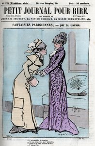 Karikatur über Pariser Paare. Zwei Frauen sagen über die Autorität ihrer Ehemänner: „Es ist verstanden, dass du kommst.“