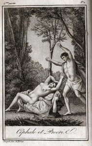 Cephale und Procris, Liebespaar. Gravur von 1819 in „Lettres à Emilie sur la mythologie“ von Charles Albert Demoustier (1760-1801). Private Sammlung. von Anonymous Anonymous