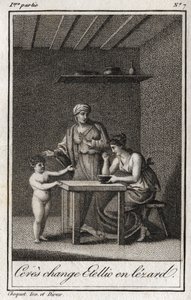 Ceres verwandelt Stellion in eine Eidechse. Gravur von 1819 in „Lettres à Emilie sur la mythologie“ von Charles Albert Demoustier (1760-1801). Private Sammlung. von Anonymous Anonymous