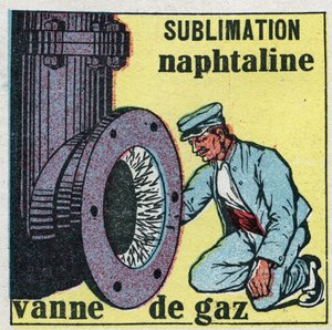 Zustandsänderungen: Sublimation. Naphthalinablagerung verstopft ein Gasventil. Anonyme Illustration von 1925. Private Sammlung. von Anonymous Anonymous