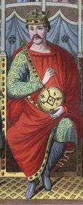 Karl der Kahle, König von Westfranken, Italien und Heiliger Römischer Kaiser, 823 - Porträt von Karl II. dem Kahlen (823 - 877), König von Frankreich - Gravur aus „Usi e Costumi di Tutti i Popoli dell