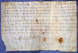 Urkunde von König Karl dem Großen (742-814), die die Abtei Saint Germain des Pres von der Steuer am 27.03.779 befreit. Paris, Nationalarchiv von Anonymous Anonymous