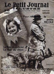 Chaumont-Affären: Polizeihunde trainieren, die Spur vermisster Kinder (hier das Mädchen Nicole) und Banditen zu finden. Titelblatt aus „Le petit journal illustrious“ vom 12.05.1935. Private Sammlung