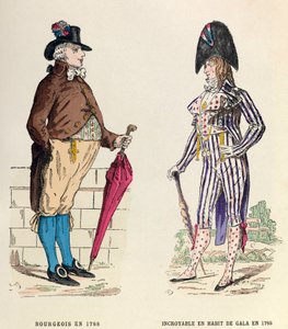 Kostüm einer Bürgerin und eines Incroyable in Gala-Kleidung im Jahr 1788 - Privatsammlung